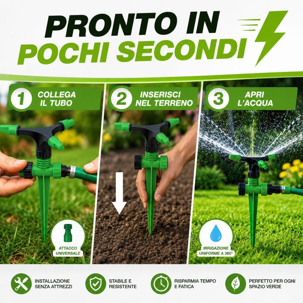  aspersore irrigatore rotante 3 bracci con picchetto per giardino prato e orto - foto 5