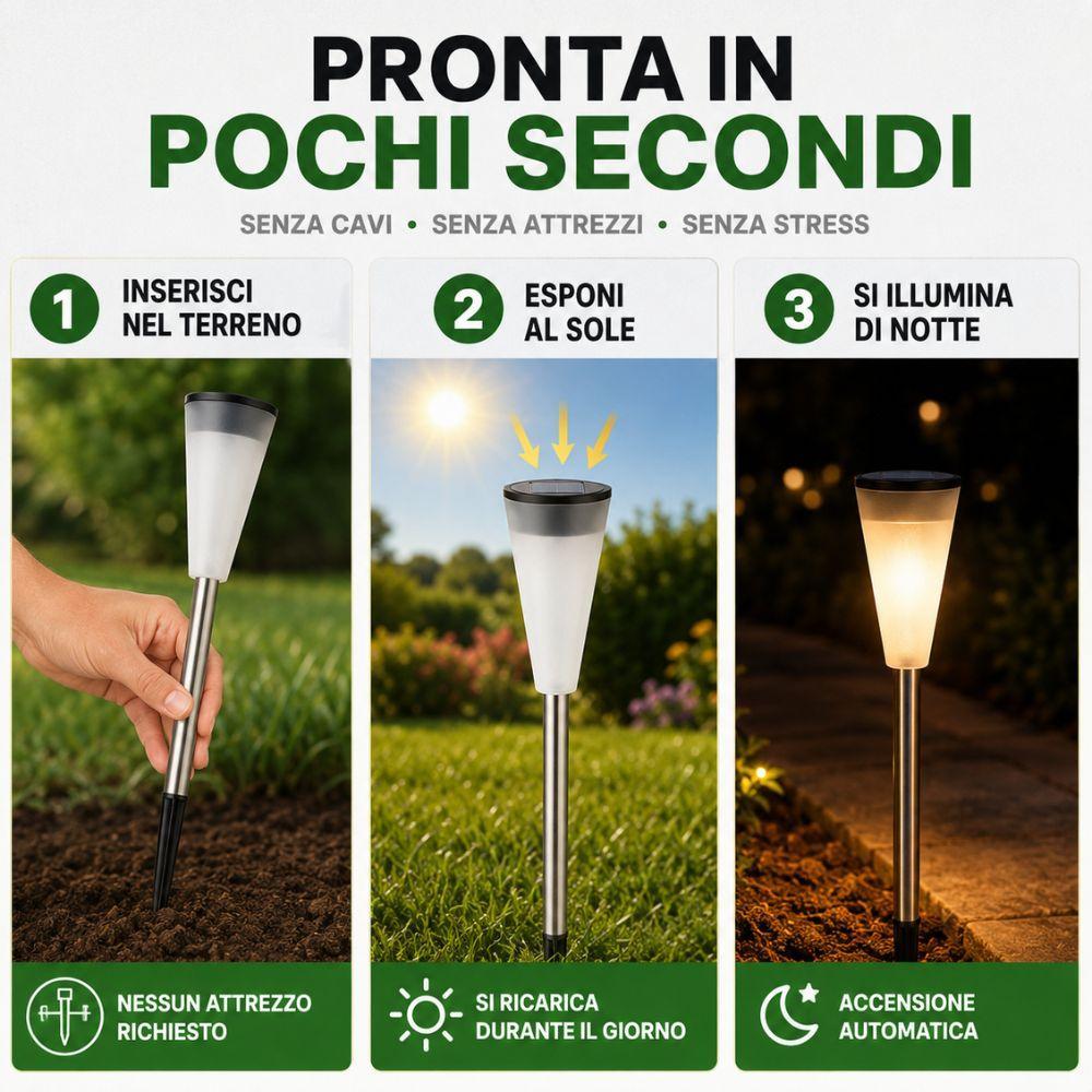  lampada solare led da giardino con picchetto luce automatica per vialetti aiuole esterno - foto 4