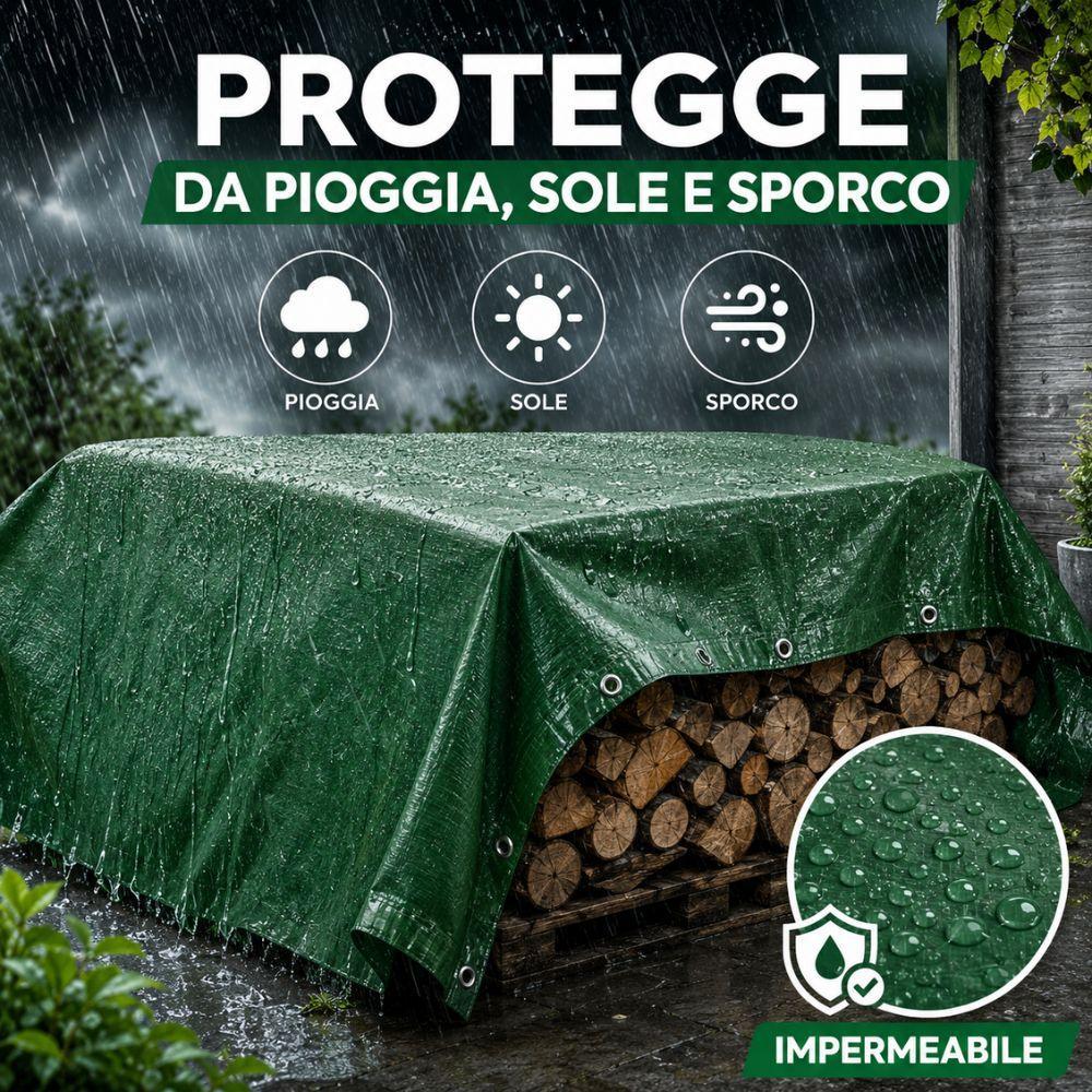  telo occhiellato multiuso impermeabile verde  copertura esterna giardino campeggio - foto 2