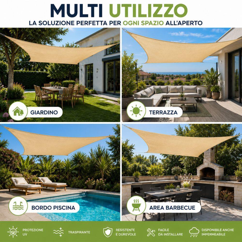  vela ombreggiante quadrata e triangolare da giardino terrazza balcone in hdpe e impermeabile - foto 3