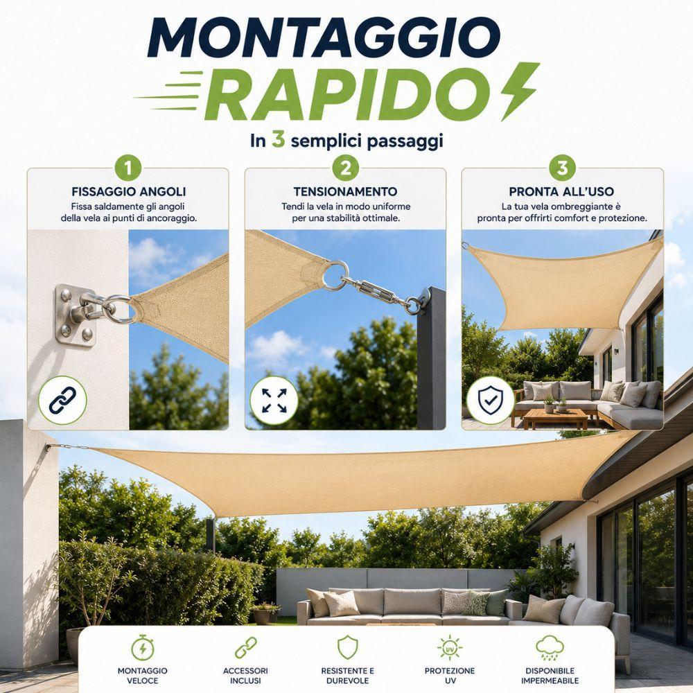 vela ombreggiante quadrata e triangolare da giardino terrazza balcone in hdpe e impermeabile - foto 4