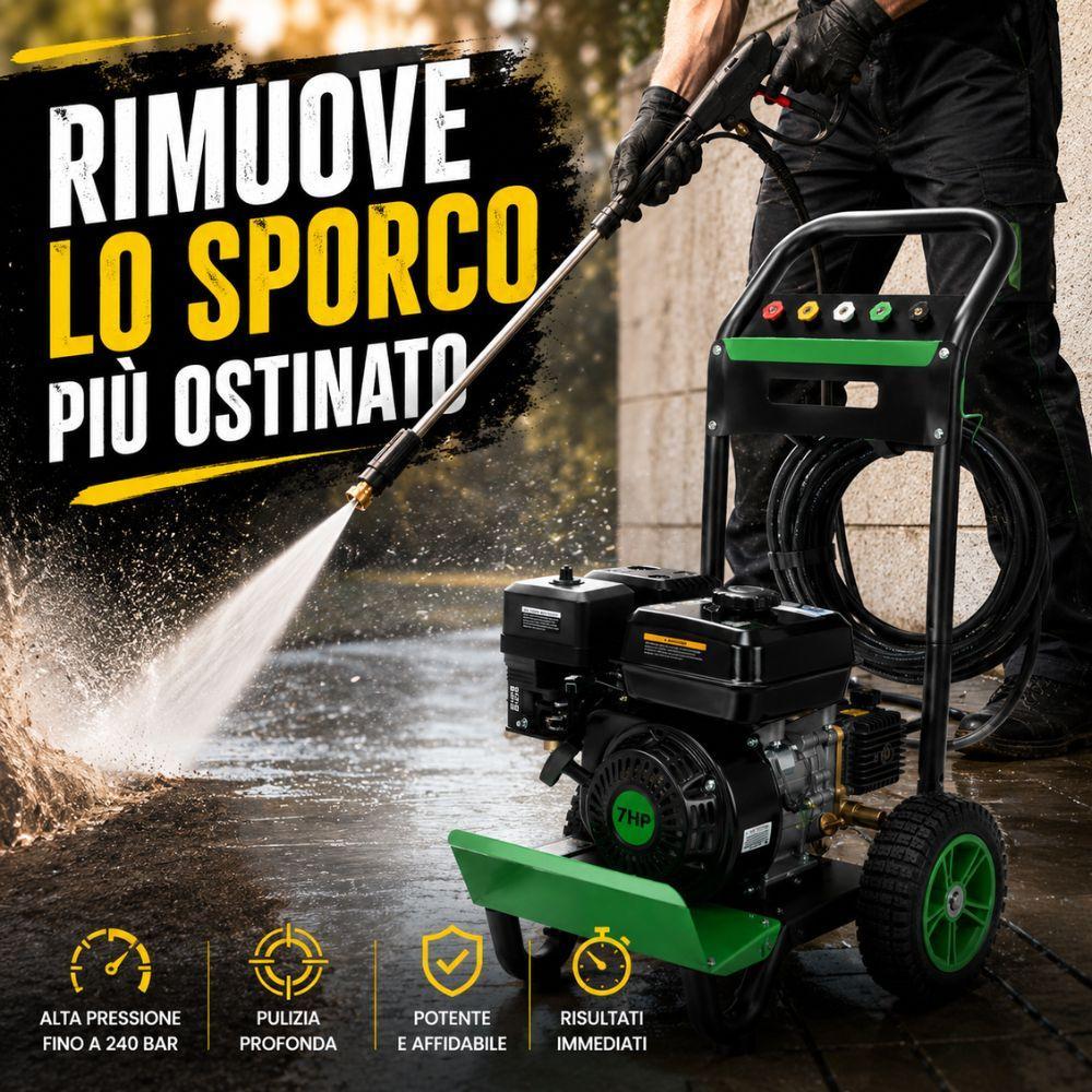 idropulitrice a benzina professionale 7 hp 170 240 bar con tubo alta pressione 10 metri - foto 3