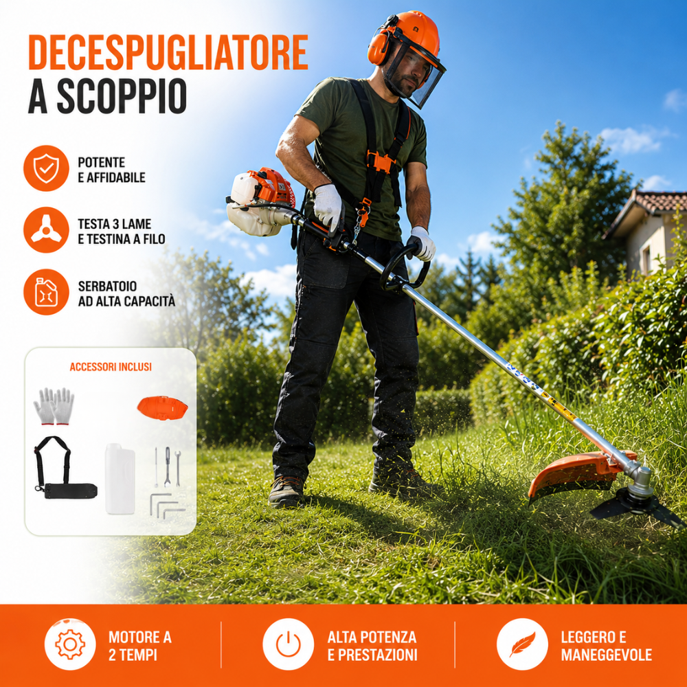  decespugliatore a scoppio 52cc con testina a 2 fili automatica e disco a 3 denti - foto 2