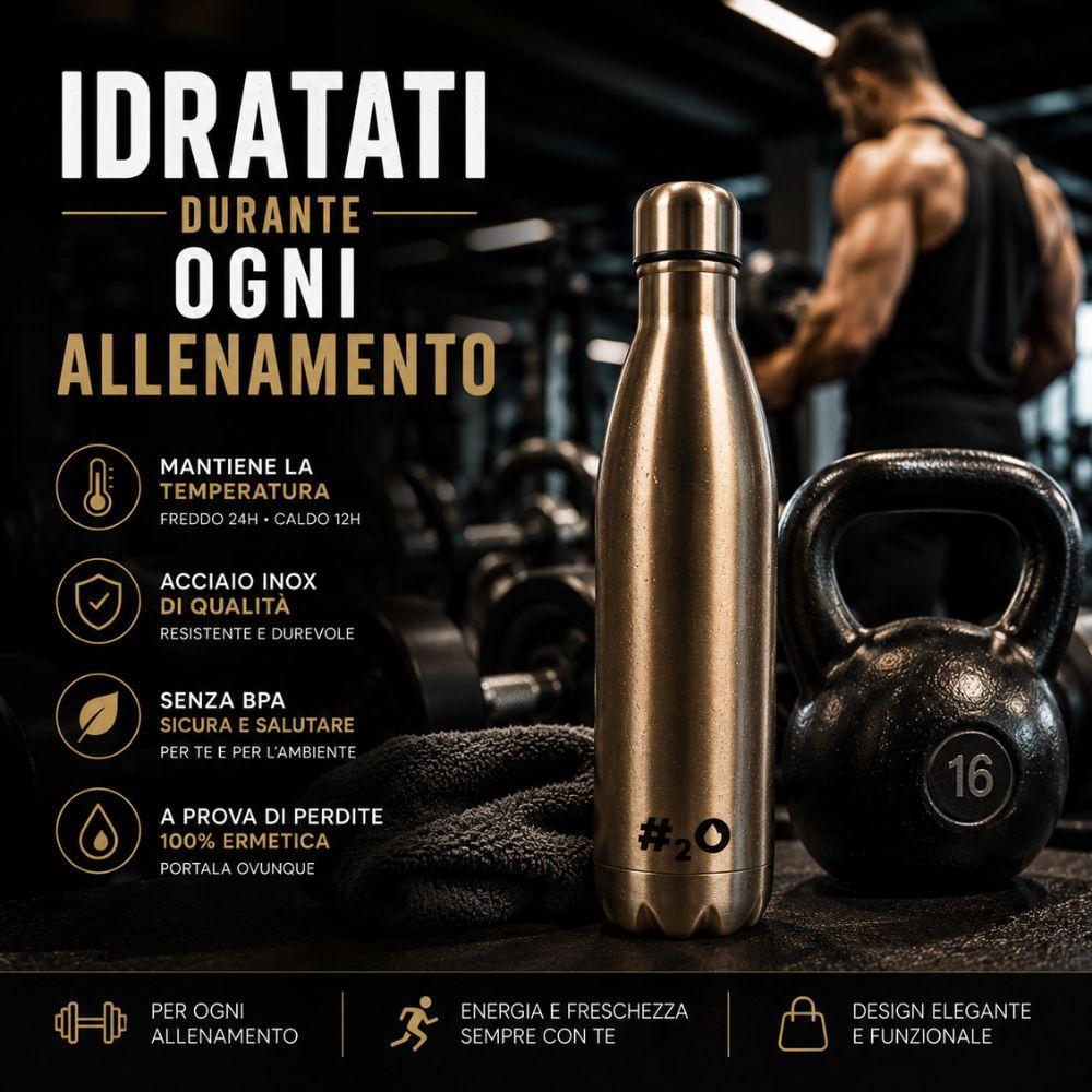 borraccia termica in acciaio inox con custodia rigida - foto 2 Persona che si allena con borraccia termica in acciaio inox