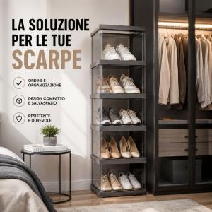 Scarpiera a 5 ripiani richiudibile salvaspazio 88x25.5x34.5cm