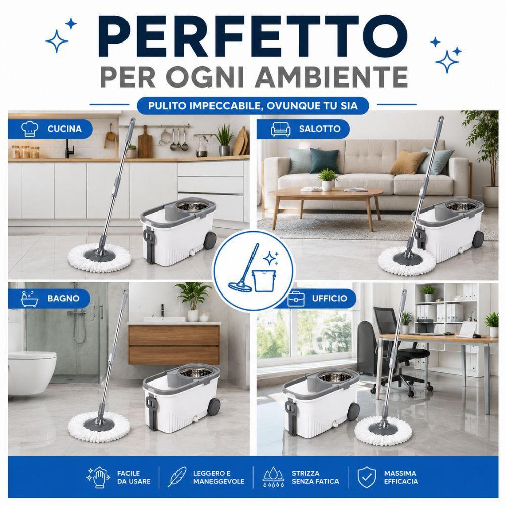 set lava pavimenti con secchio a pedale e ruote 15 litri con mop in microfibra - foto 3