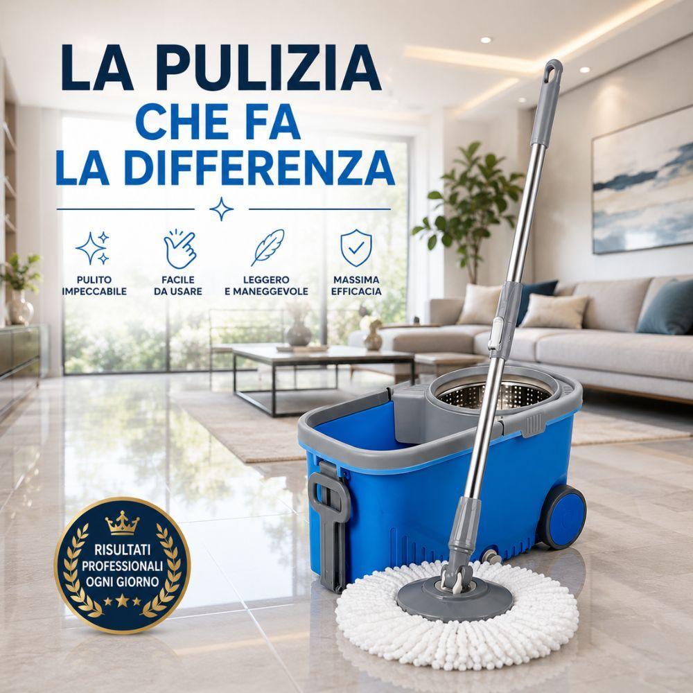  set lava pavimenti con secchio a pedale e ruote 15 litri con mop in microfibra - foto 4