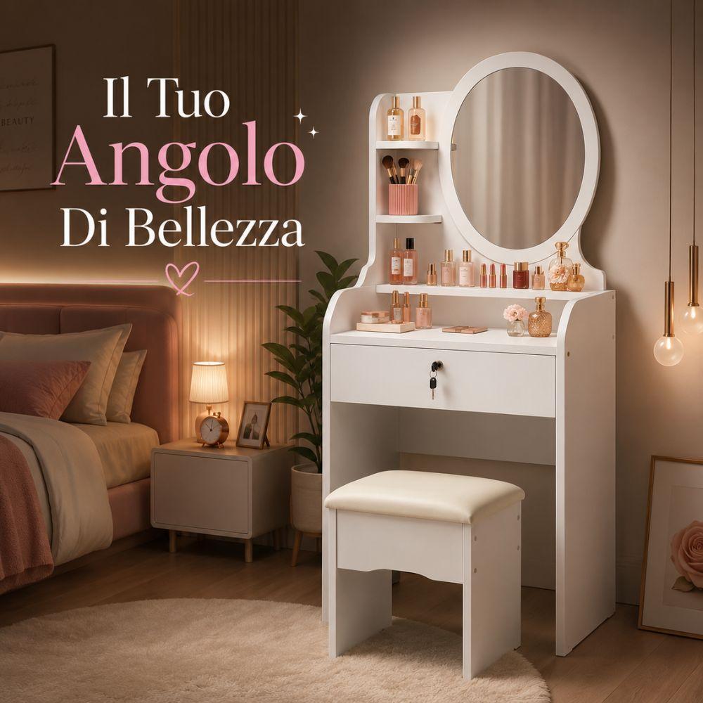  toeletta vanity con specchio e sgabello  tavolo trucco porta cosmetici - foto 2