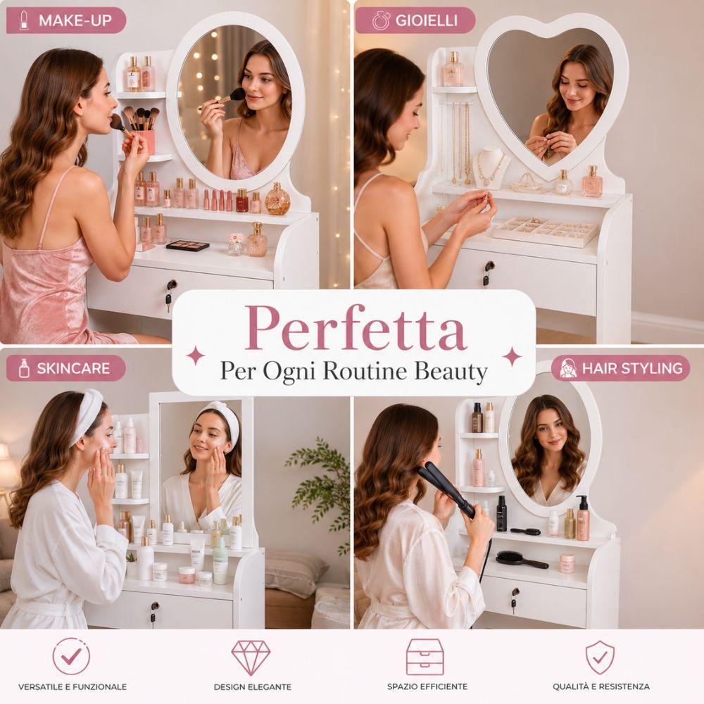  toeletta vanity con specchio e sgabello  tavolo trucco porta cosmetici - foto 3