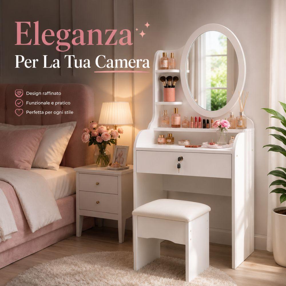  toeletta vanity con specchio e sgabello  tavolo trucco porta cosmetici - foto 5