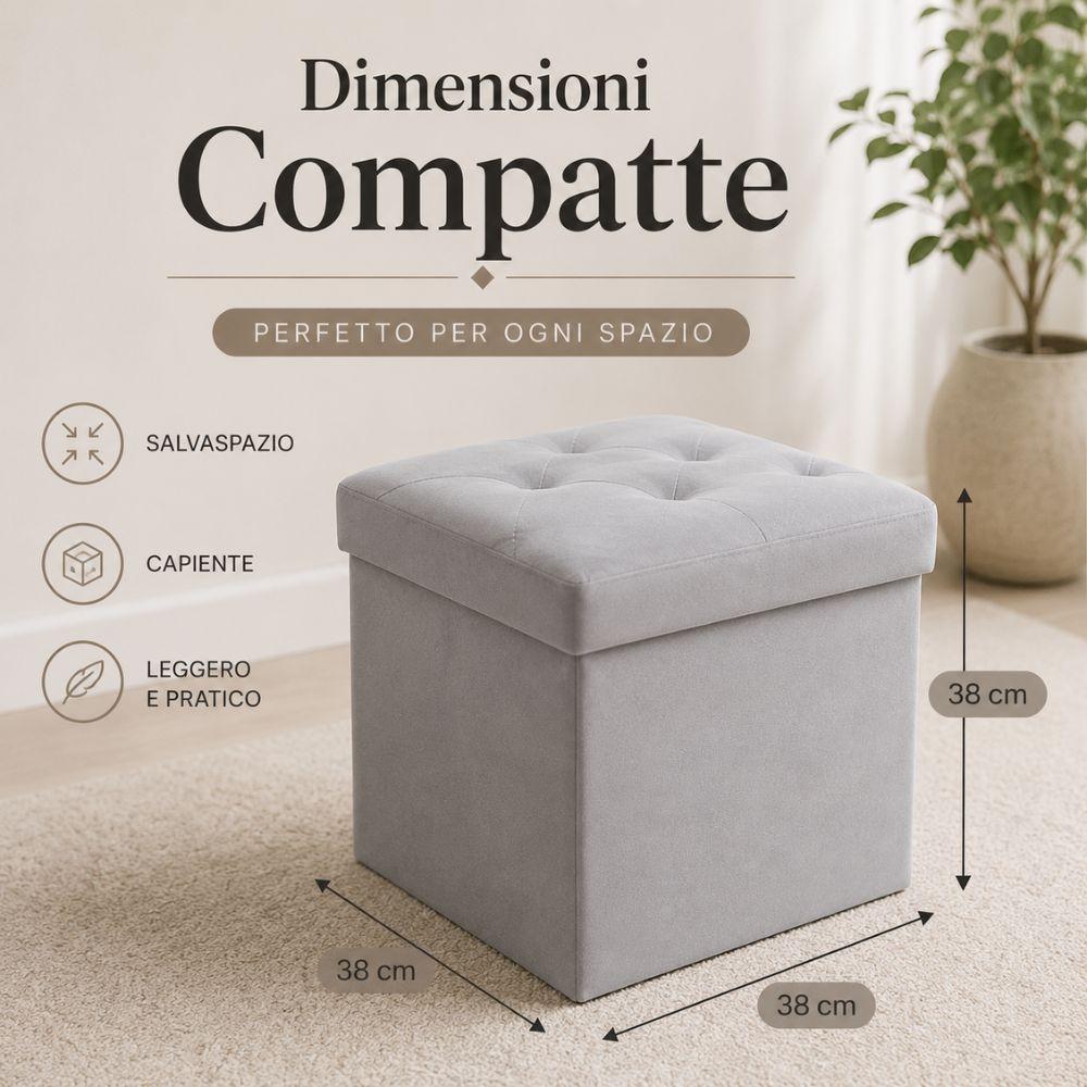  pouf contenitore in velluto trapuntato 38x38x38 cm - foto 4
