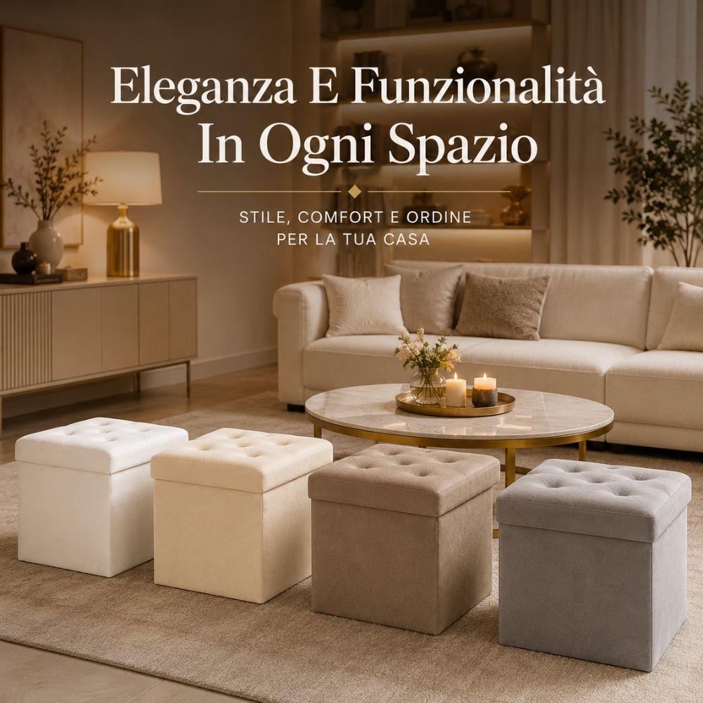  pouf contenitore in velluto trapuntato 38x38x38 cm - foto 5
