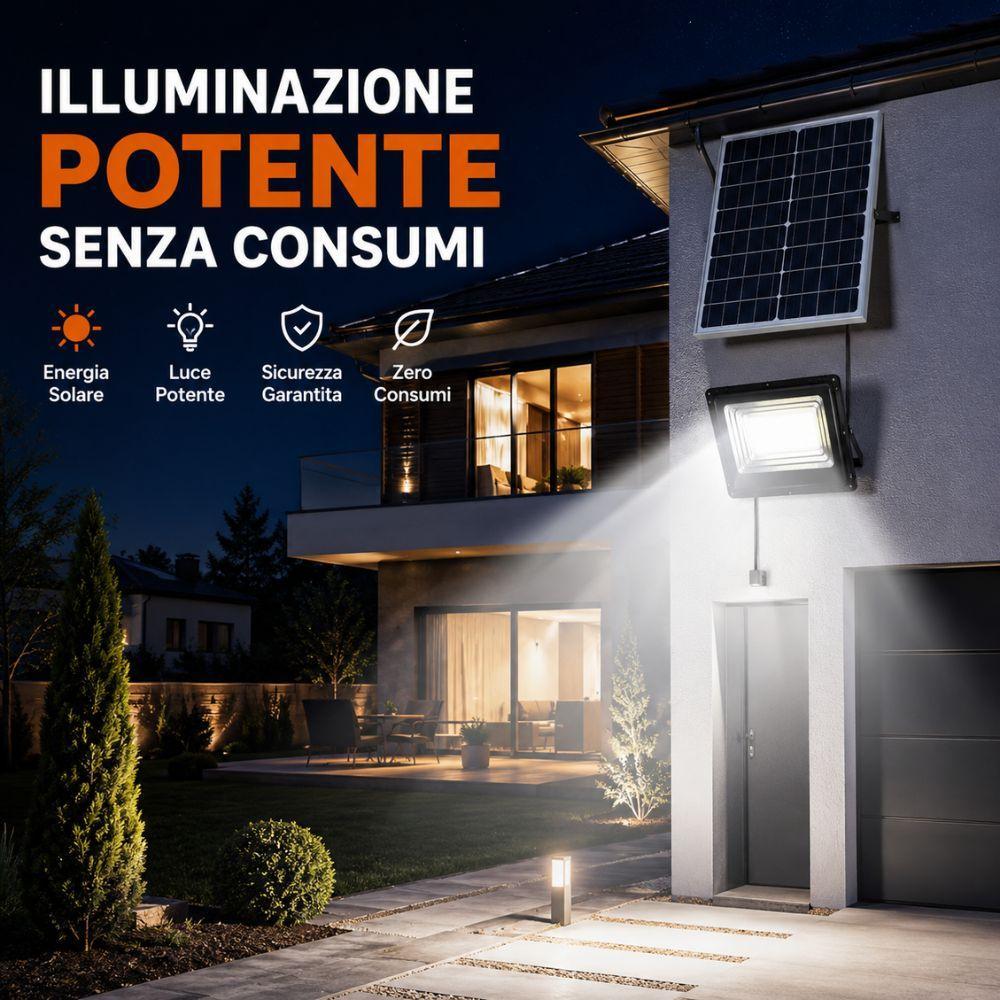  faro led solare da esterno con pannello fotovoltaico telecomando e sensore crepuscolare - foto 2