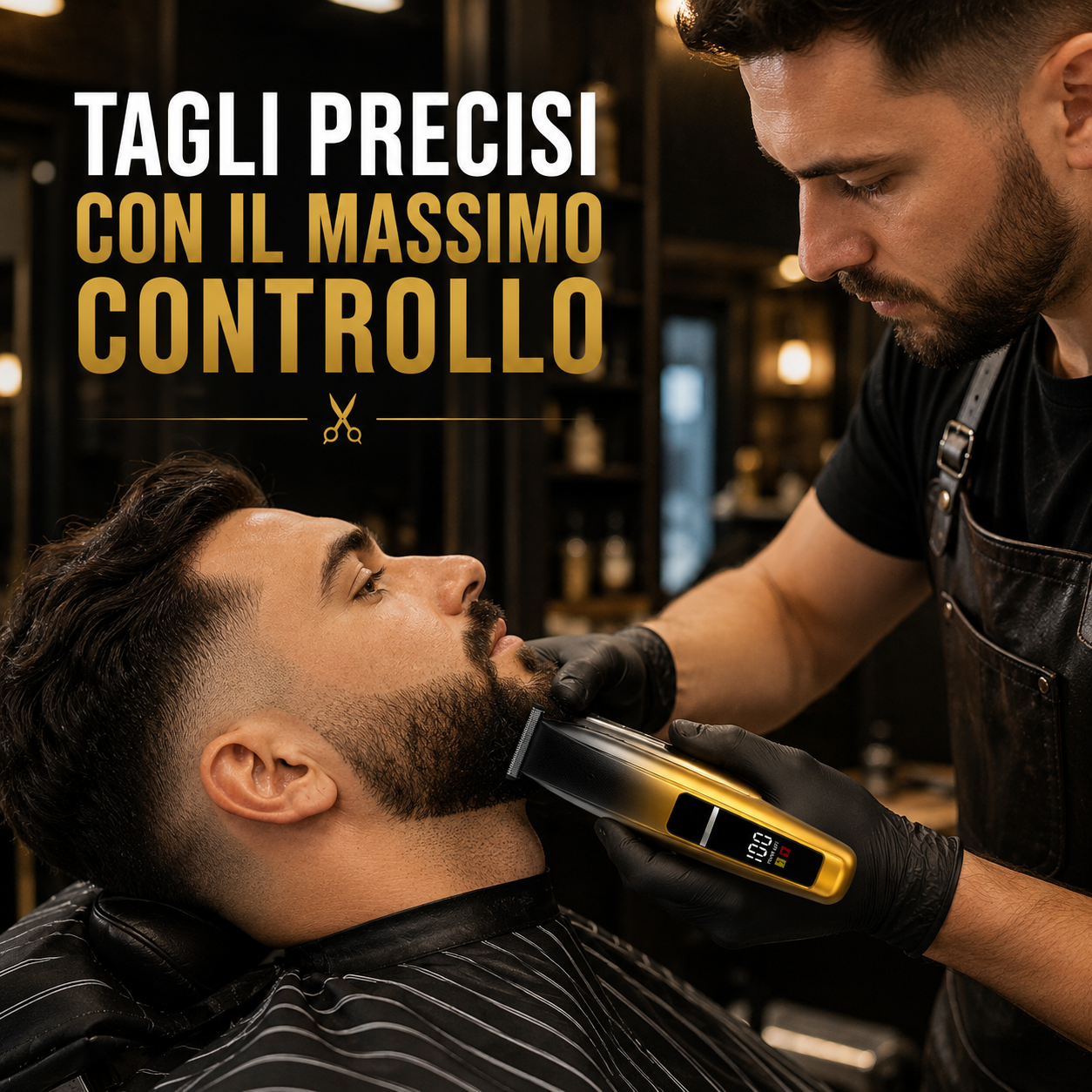 Tagliacapelli in uso professionale, controllo preciso di capelli e barba
