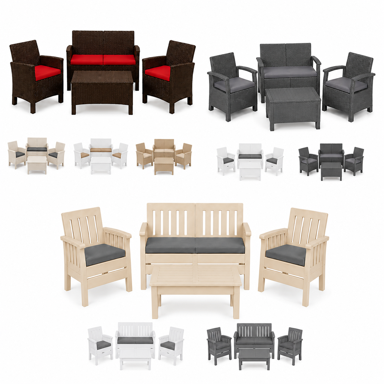 set salotto da giardino esterno 4 pezzi in resina effetto rattan con cuscini - foto 1 set salotto da giardino esterno 4 pezzi in resina effetto rattan con cuscini - foto 1