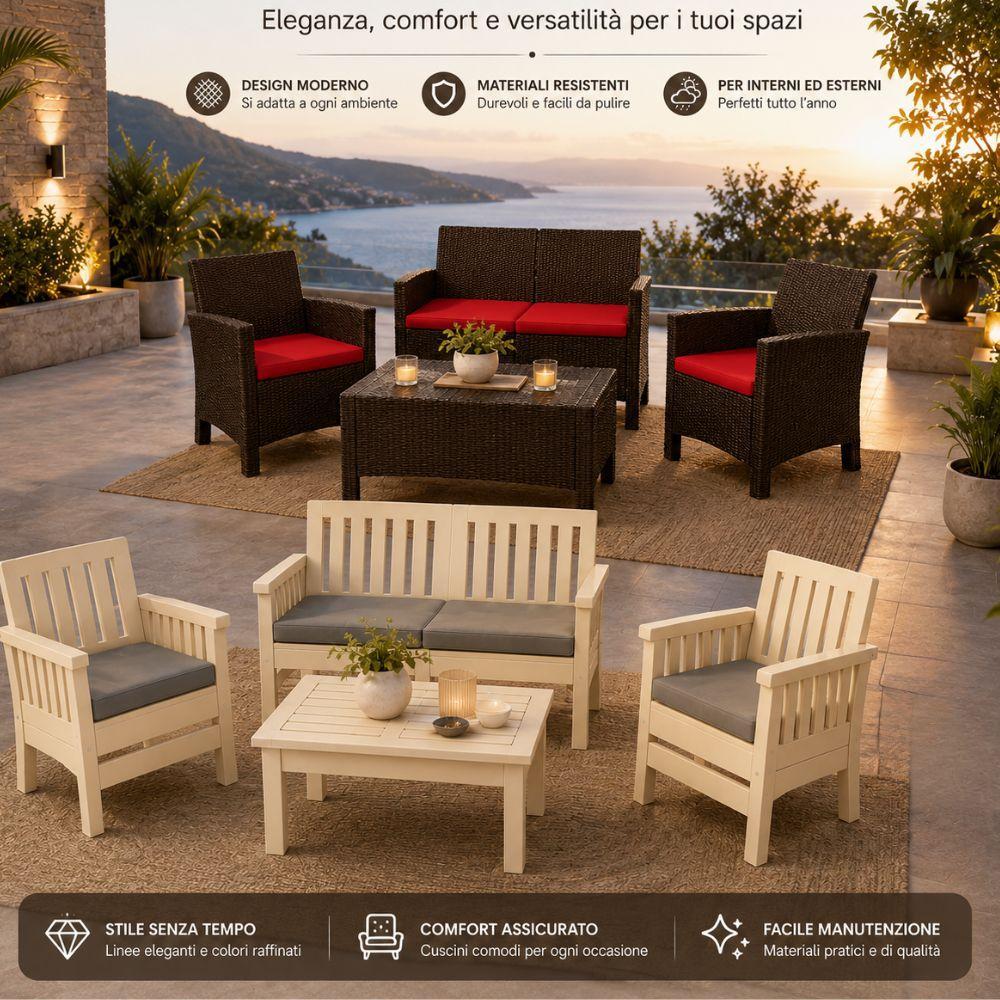 set salotto da giardino esterno 4 pezzi in resina effetto rattan con cuscini - foto 5 set salotto da giardino esterno 4 pezzi in resina effetto rattan con cuscini - foto 5
