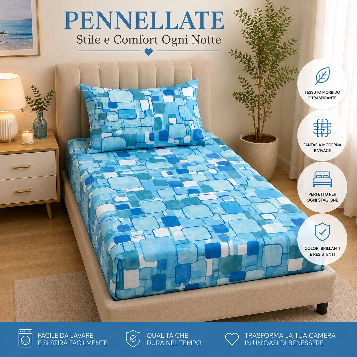 completo letto singolo 3 pezzi in microfibra fantasia con lenzuolo sopra, lenzuolo sotto con angoli e federa - foto 5