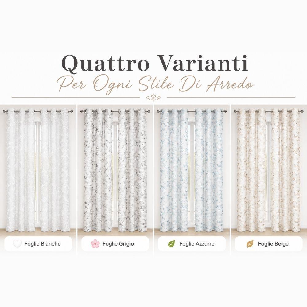  coppia tende fantasia foglie con 8 anelli 280x290 cm - foto 2