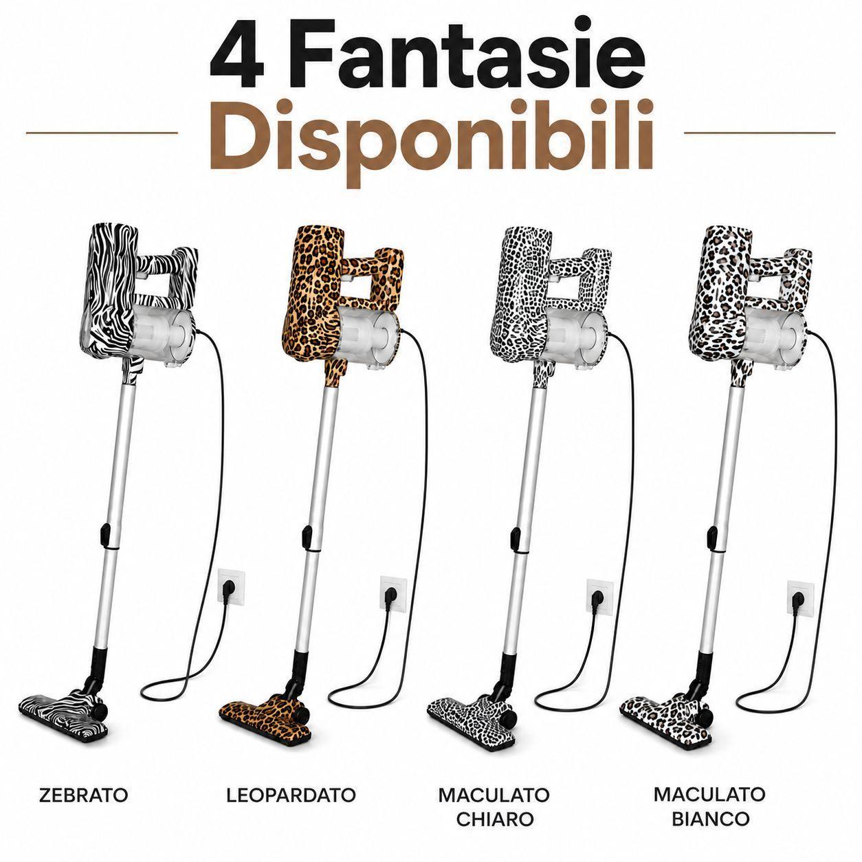 aspirapolvere con filo verticale moderno 4 fantasie animalier - foto 3 Aspirapolvere 4 varianti: Zebrato, Leopardato, Maculato Chiaro, Maculato Bianco