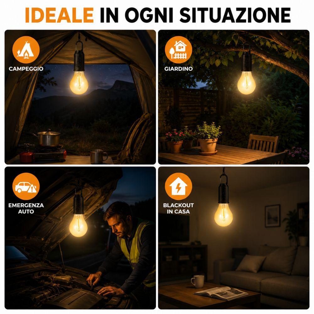 Lampada LED ricaricabile USB C in tenda, giardino notturno, montagna e interno domestico