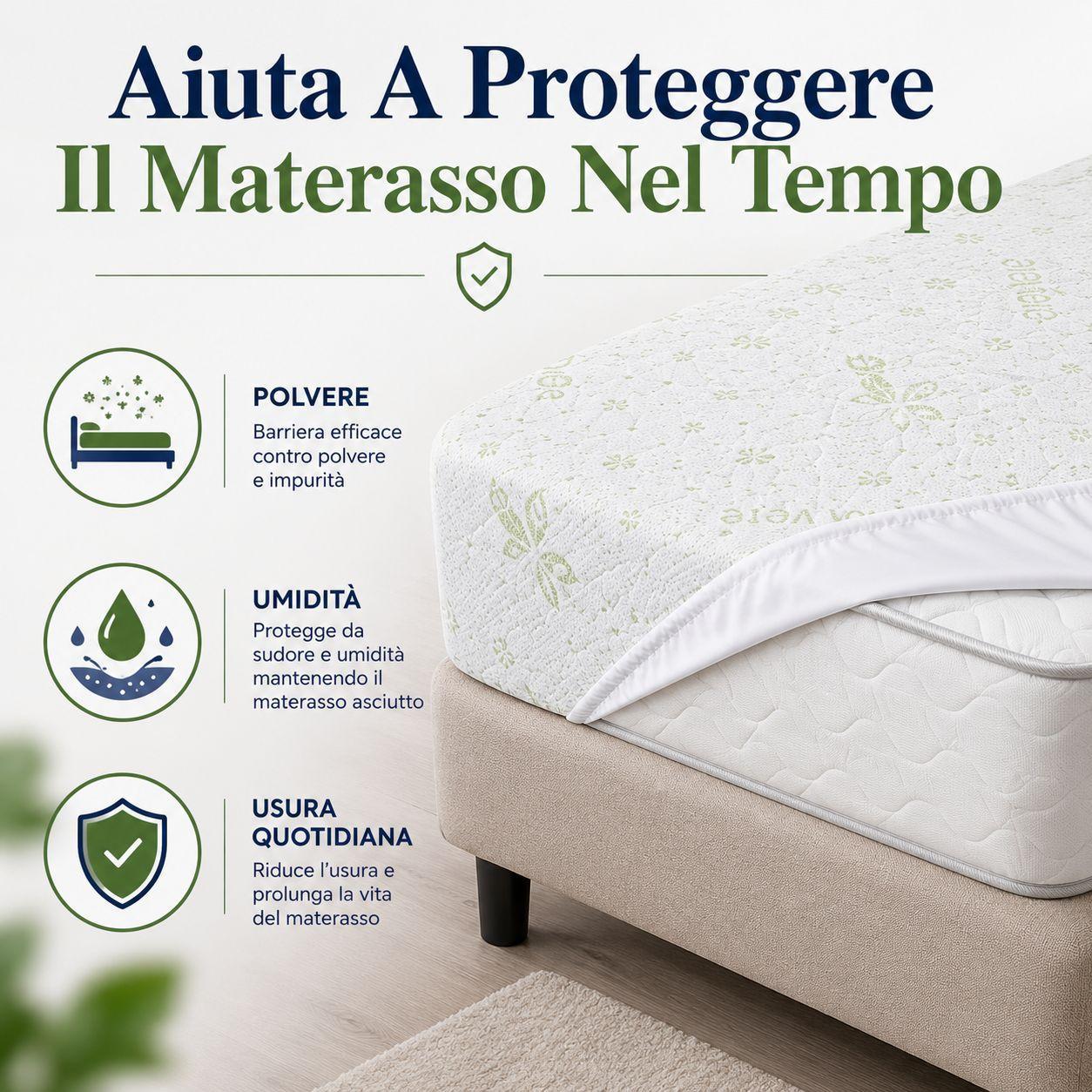 Coprimaterasso trapuntato con elastici angolari e trattamento Aloe Vera