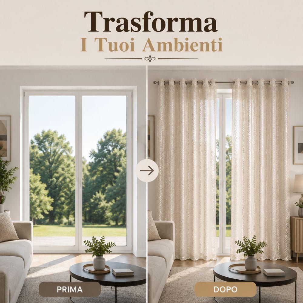 coppia tende con trama pitonata jacquard 280x290 cm con anelli - foto 2 coppia tende con trama pitonata jacquard 280x290 cm con anelli - foto 2