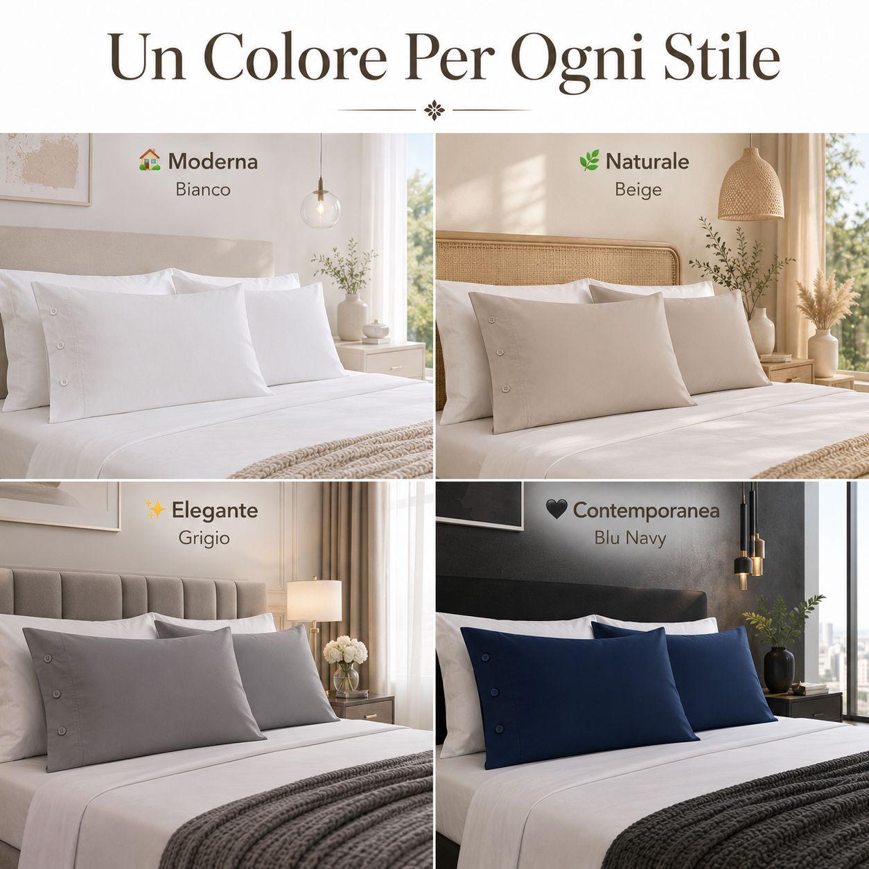 Federe in quattro varianti di colore su letti diversi