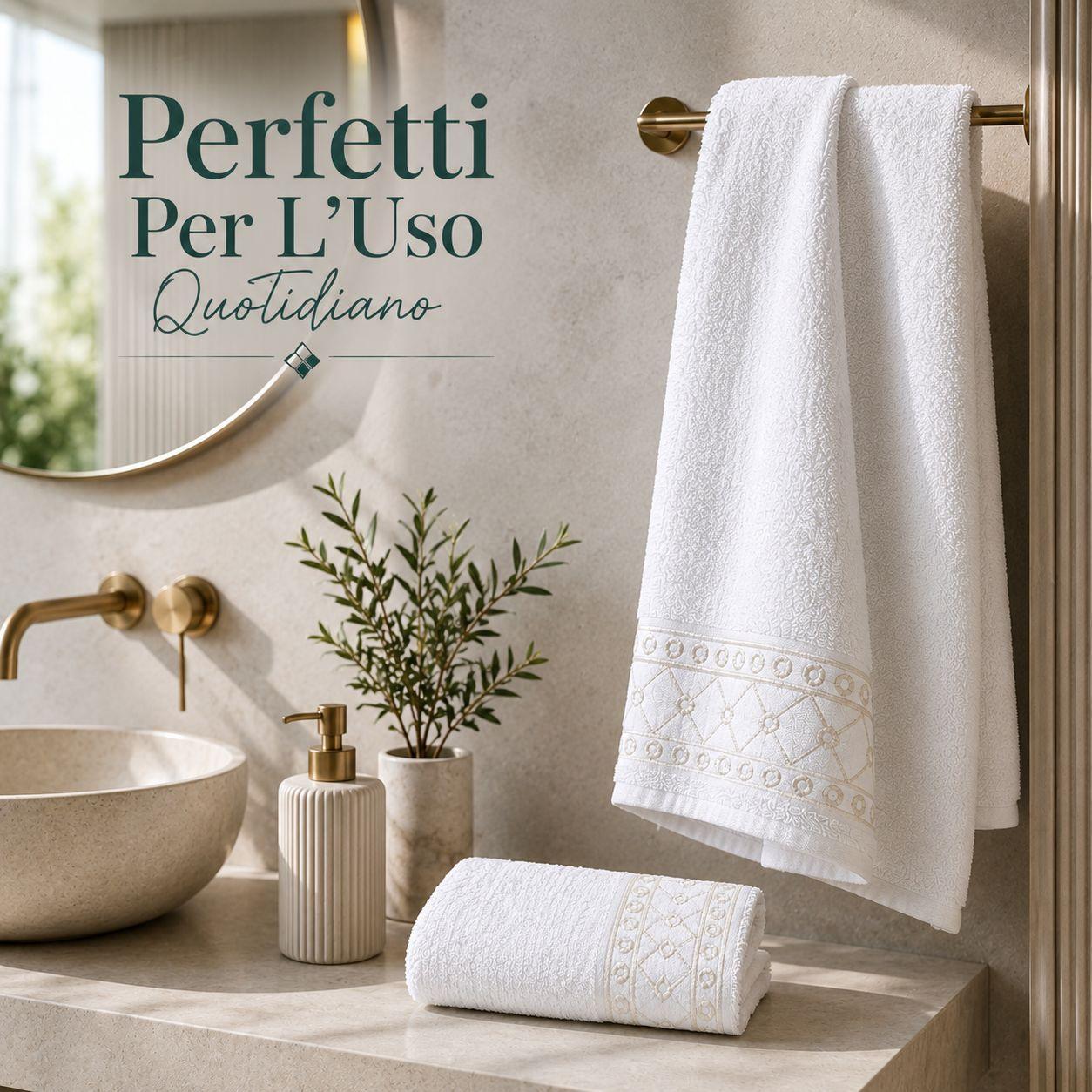 Set di asciugamani in spugna con bordo jacquard, colori neutri