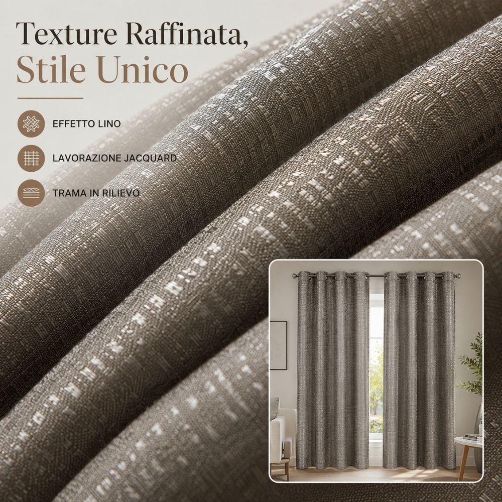  coppia tende effetto lino jacquard con anelli 140x290 cm - foto 3