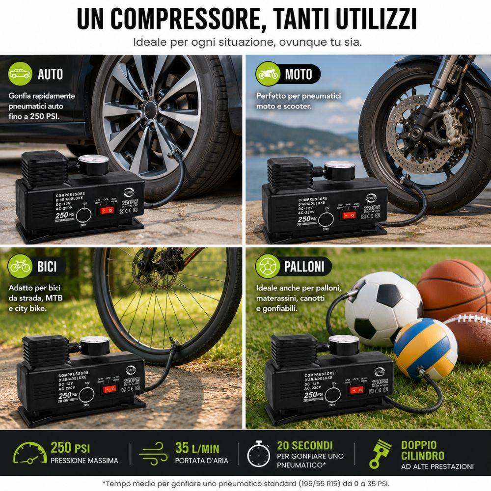 compressore d'aria portatile a doppio cilindro con manometro analogico - foto 3 compressore d'aria portatile a doppio cilindro con manometro analogico - foto 3