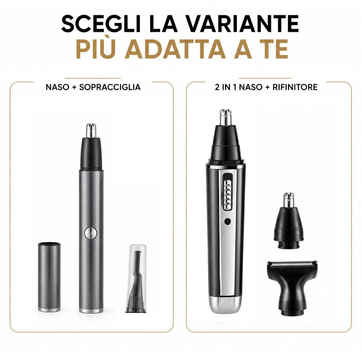 Dettaglio del trimmer con testina di precisione e accessori inclusi