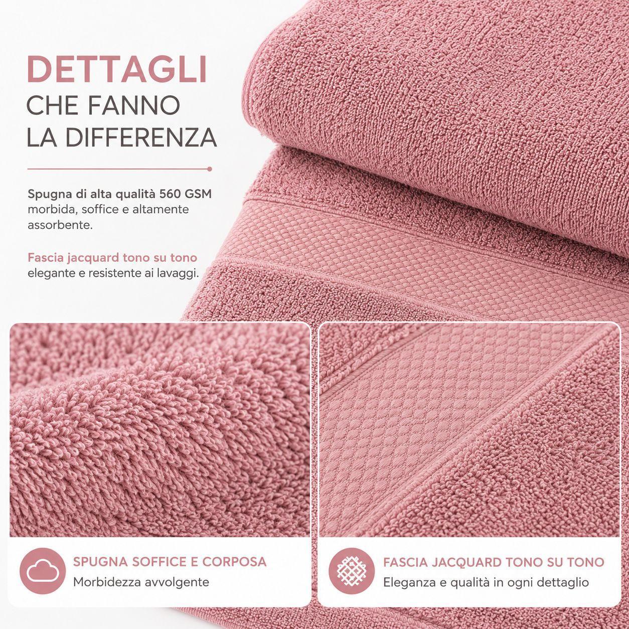 set asciugamani in spugna 2 pezzi viso 50x100 cm ospite 40x60 cm morbidi e assorbenti - foto 3 Asciugamani in spugna rosa, dettagli close-up della trama