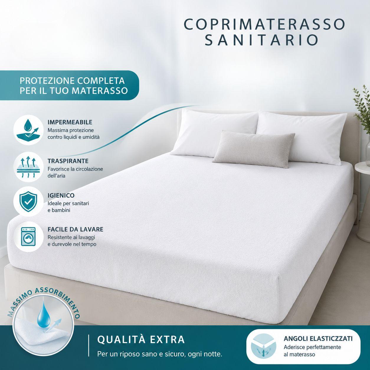 Coprimaterasso grigio scuro con angoli elasticizzati, dettaglio della struttura assorbente e lavabile