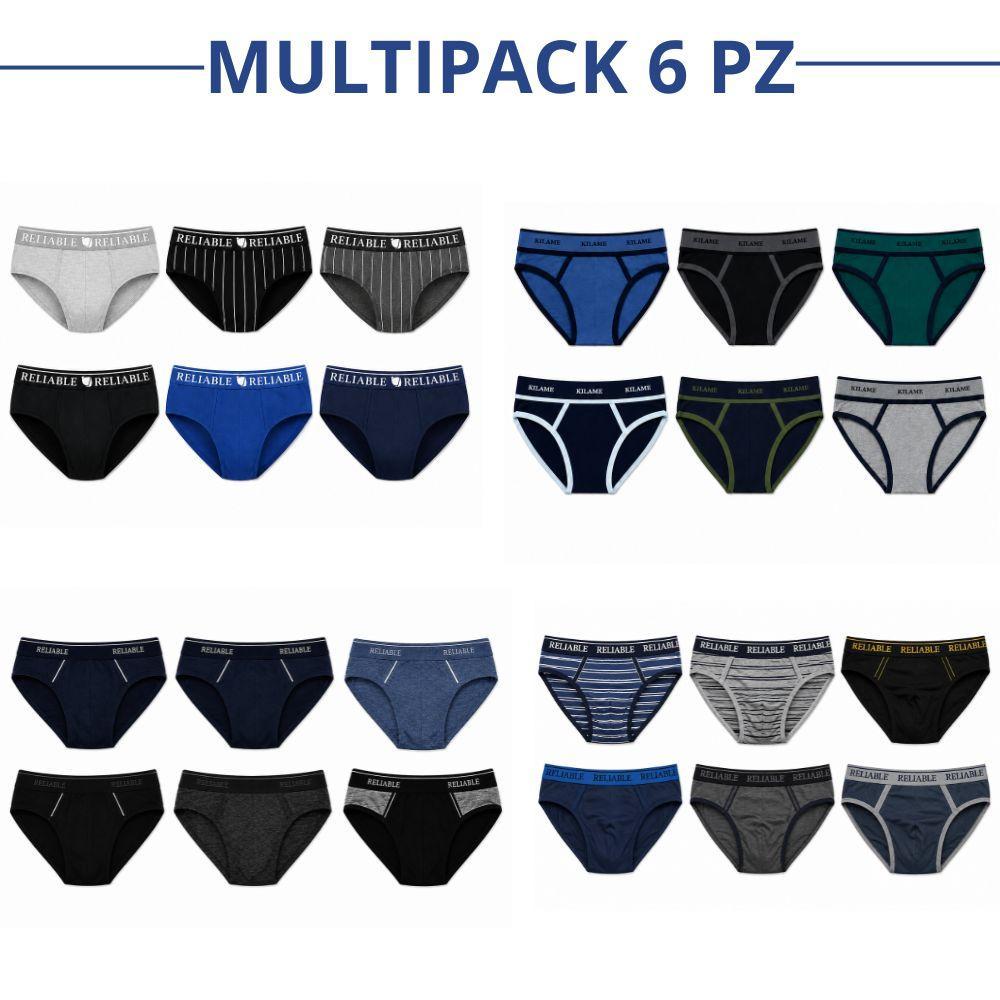 set slip uomo multipack 6 pz comfort quotidiano - foto 1 Multipack 6 slip uomo in diverse varianti di colore disposte in griglia