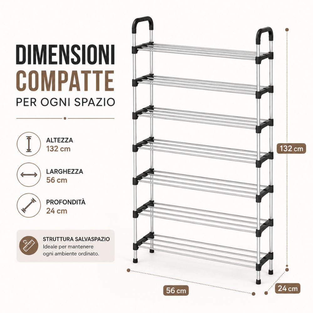  scarpiera salvaspazio 7 ripiani in metallo 56x24x132 cm - foto 3