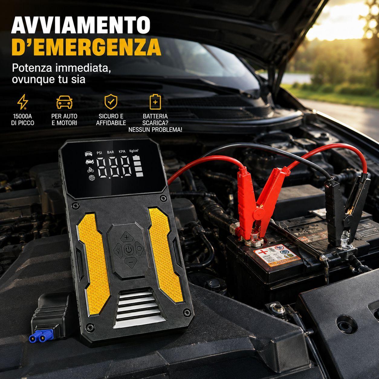 avviatore di emergenza auto portatile con power bank display digitale e torcia led e pinze per batteria - foto 2 avviatore di emergenza auto portatile con power bank display digitale e torcia led e pinze per batteria - foto 2