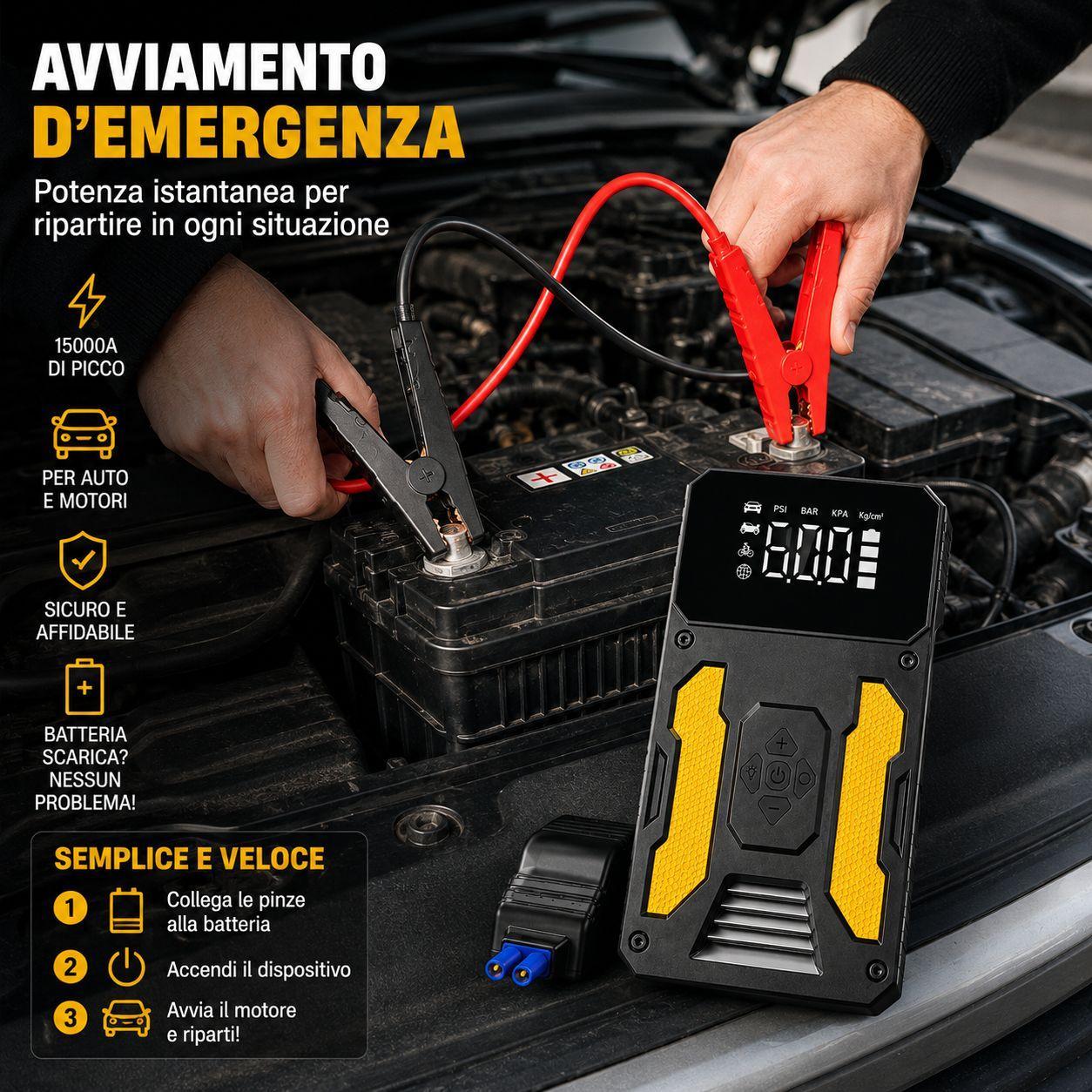 avviatore di emergenza auto portatile con power bank display digitale e torcia led e pinze per batteria - foto 3 avviatore di emergenza auto portatile con power bank display digitale e torcia led e pinze per batteria - foto 3