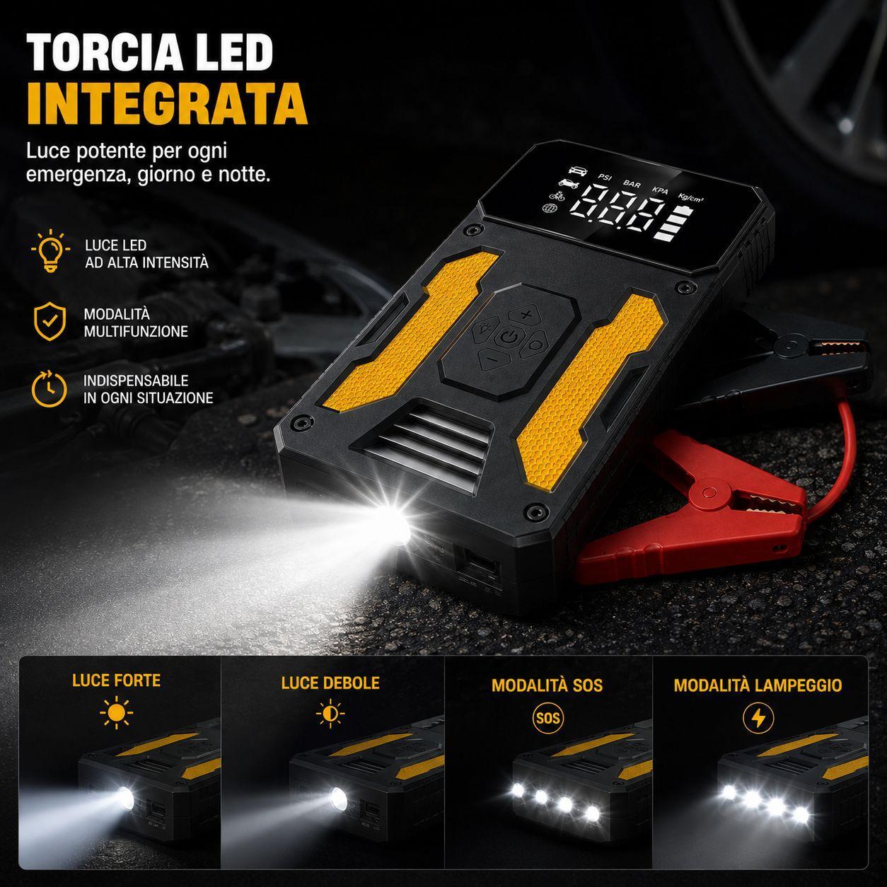 avviatore di emergenza auto portatile con power bank display digitale e torcia led e pinze per batteria - foto 5 avviatore di emergenza auto portatile con power bank display digitale e torcia led e pinze per batteria - foto 5
