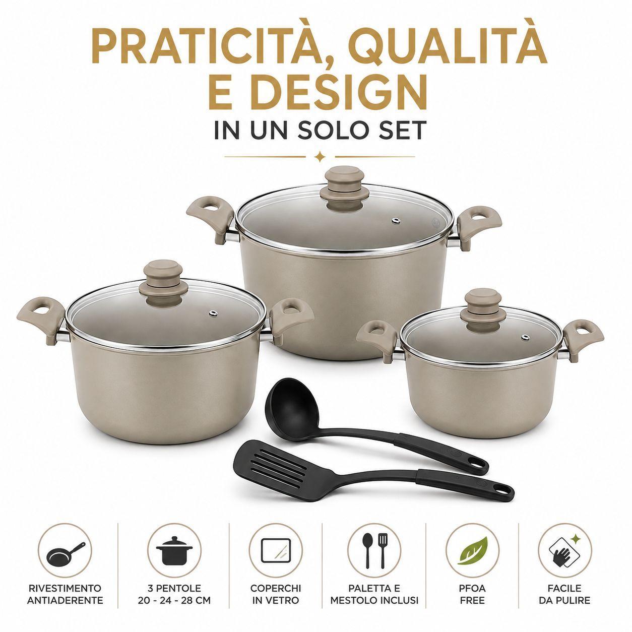set pentole 8 pezzi antiaderenti con coperchi in vetro paletta e mestolo - foto 4 set pentole 8 pezzi antiaderenti con coperchi in vetro paletta e mestolo - foto 4