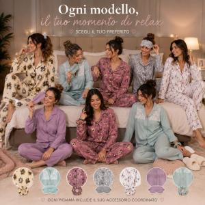 Pyjama long 3 pièces pour femme avec accessoire assorti : pull et pantalon
