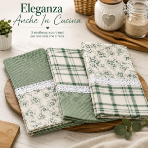 Set 3 strofinacci da cucina 50×70 cm con pizzo