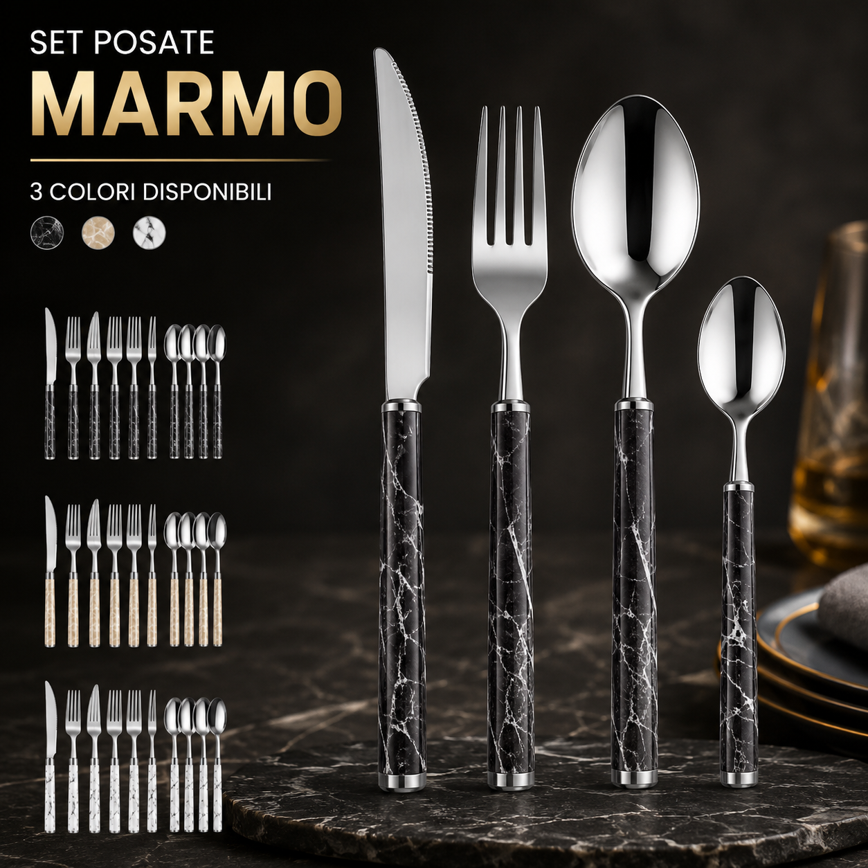 set posate e coltelli da tavola e cucina vari modelli e colori set 4, 6 e 18 pezzi con forchette, cucchiai e coltelli - foto 5