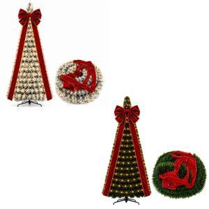 Albero di natale  telescopico up e down con luci led e grande fiocco rosso