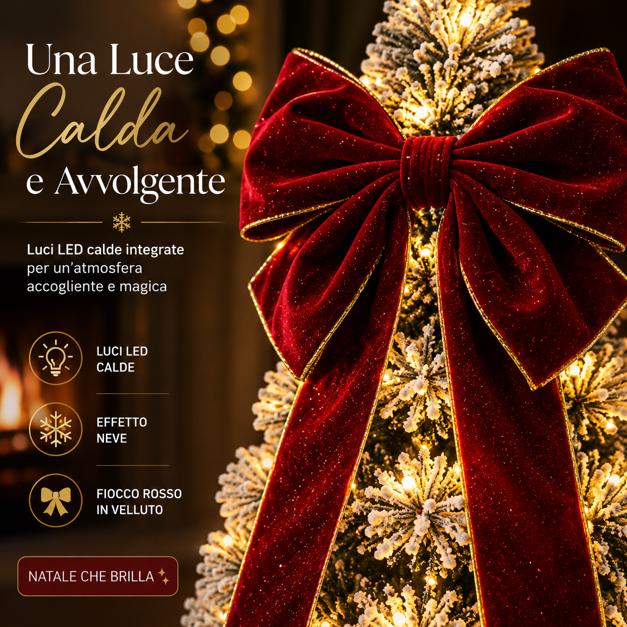 Albero di Natale telescopico con luci LED e fiocco rosso, variante espansa