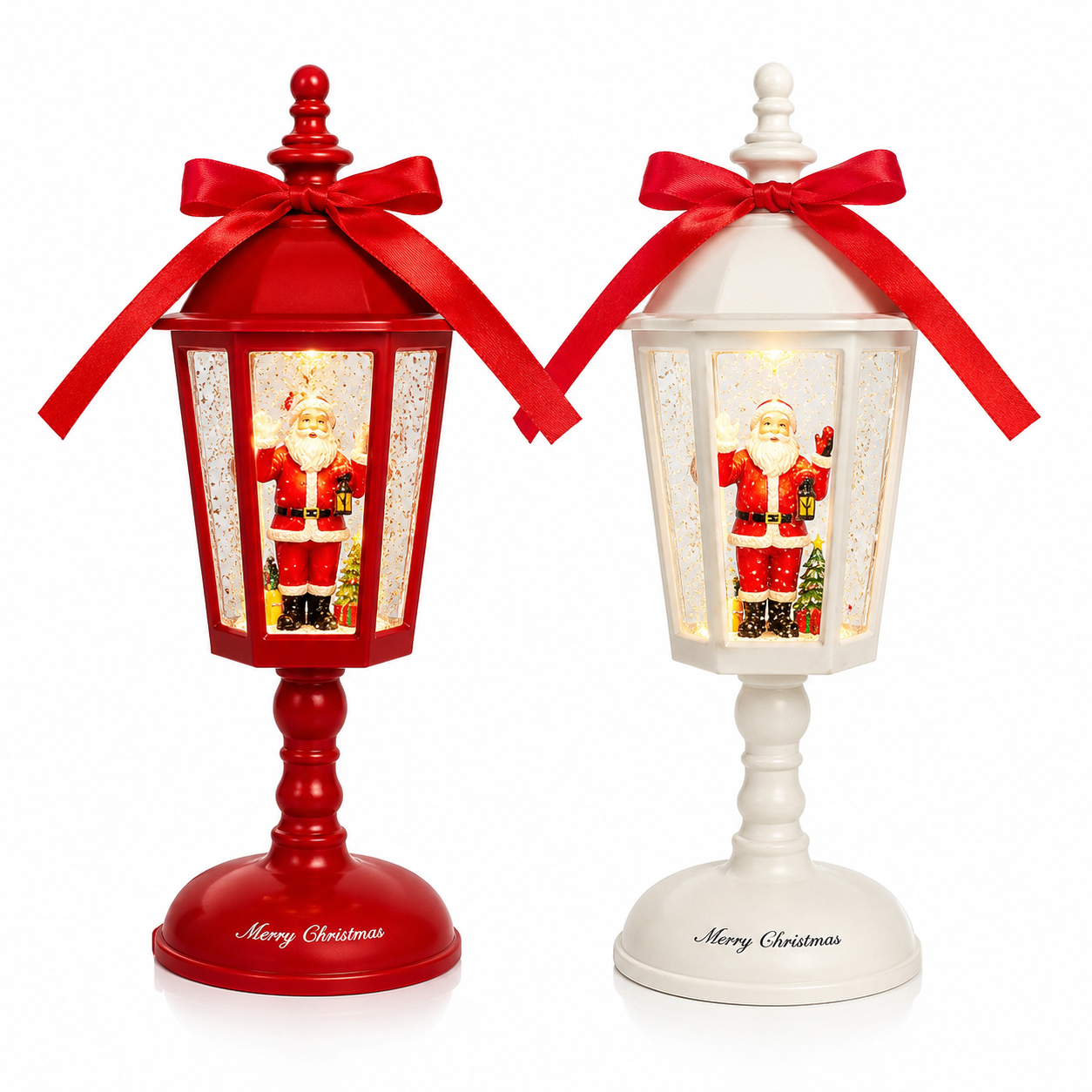  lanterna natalizia christmas santa lamp con babbo natale effetto neve luci led e musica 21 cm - foto 1