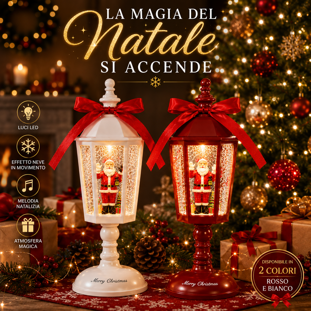  lanterna natalizia christmas santa lamp con babbo natale effetto neve luci led e musica 21 cm - foto 5