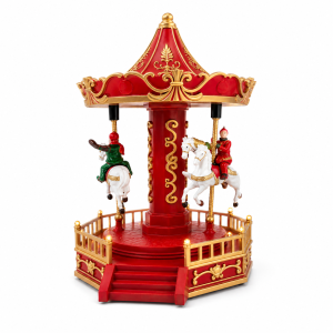 Piccola giostra natalizia carosello con cavalli in movimento luci led e melodia decorazione di natale 19,5 cm