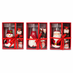 Set regalo natalizio dispenser sapone con 3 asciugamani decorativi varianti babbo natale pupazzo di neve e gnomo