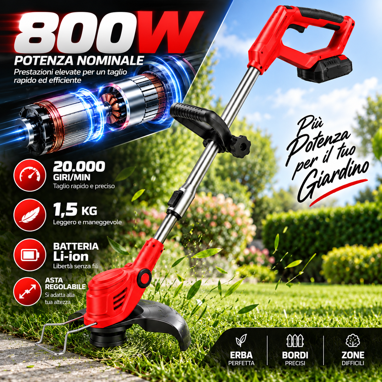 decespugliatore 800w tagliabordi senza fili asta regolabile per giardino - foto 3 decespugliatore 800w tagliabordi senza fili asta regolabile per giardino - foto 3
