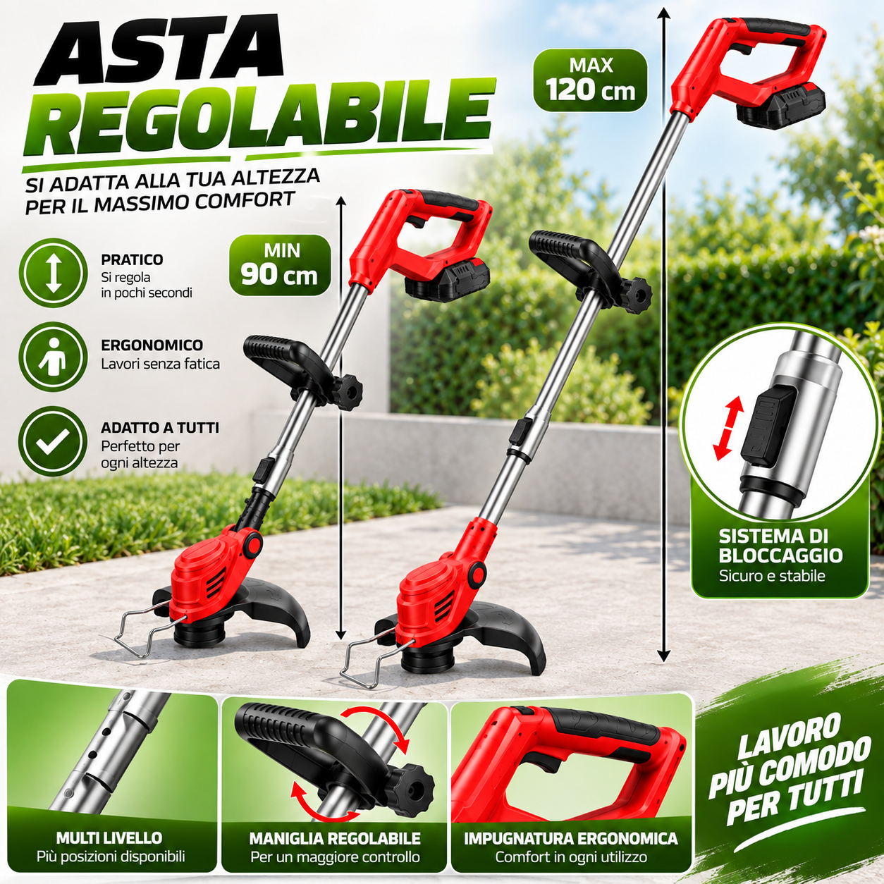decespugliatore 800w tagliabordi senza fili asta regolabile per giardino - foto 4 decespugliatore 800w tagliabordi senza fili asta regolabile per giardino - foto 4